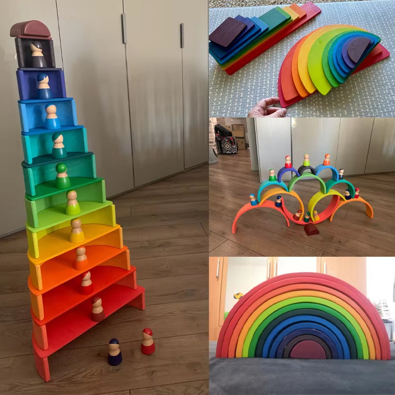 DIY Children'S Wooden Toy Creative Stack Balance Rainbow Building Blocks Large Size Montessori Educational Toy for Kids Children