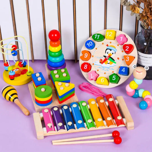 Montessori Wooden Learning Toy Set for Toddlers - Educational Puzzle & Developmental Game for Boys & Girls (Ages 1-3