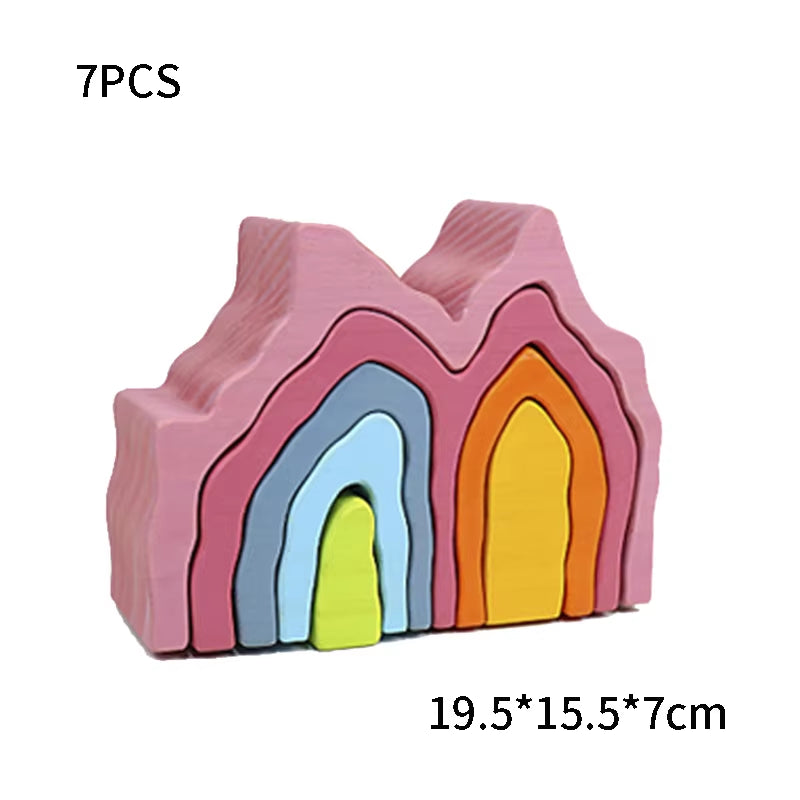 DIY Children'S Wooden Toy Creative Stack Balance Rainbow Building Blocks Large Size Montessori Educational Toy for Kids Children