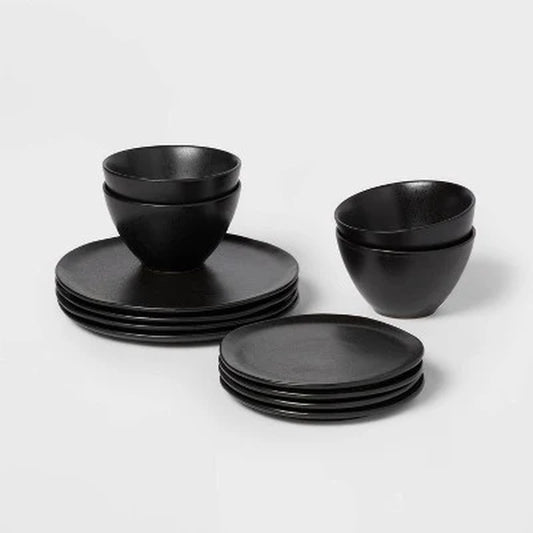 Open Box - 12Pc Stoneware Houlton Dinnerware Set Black - Threshold