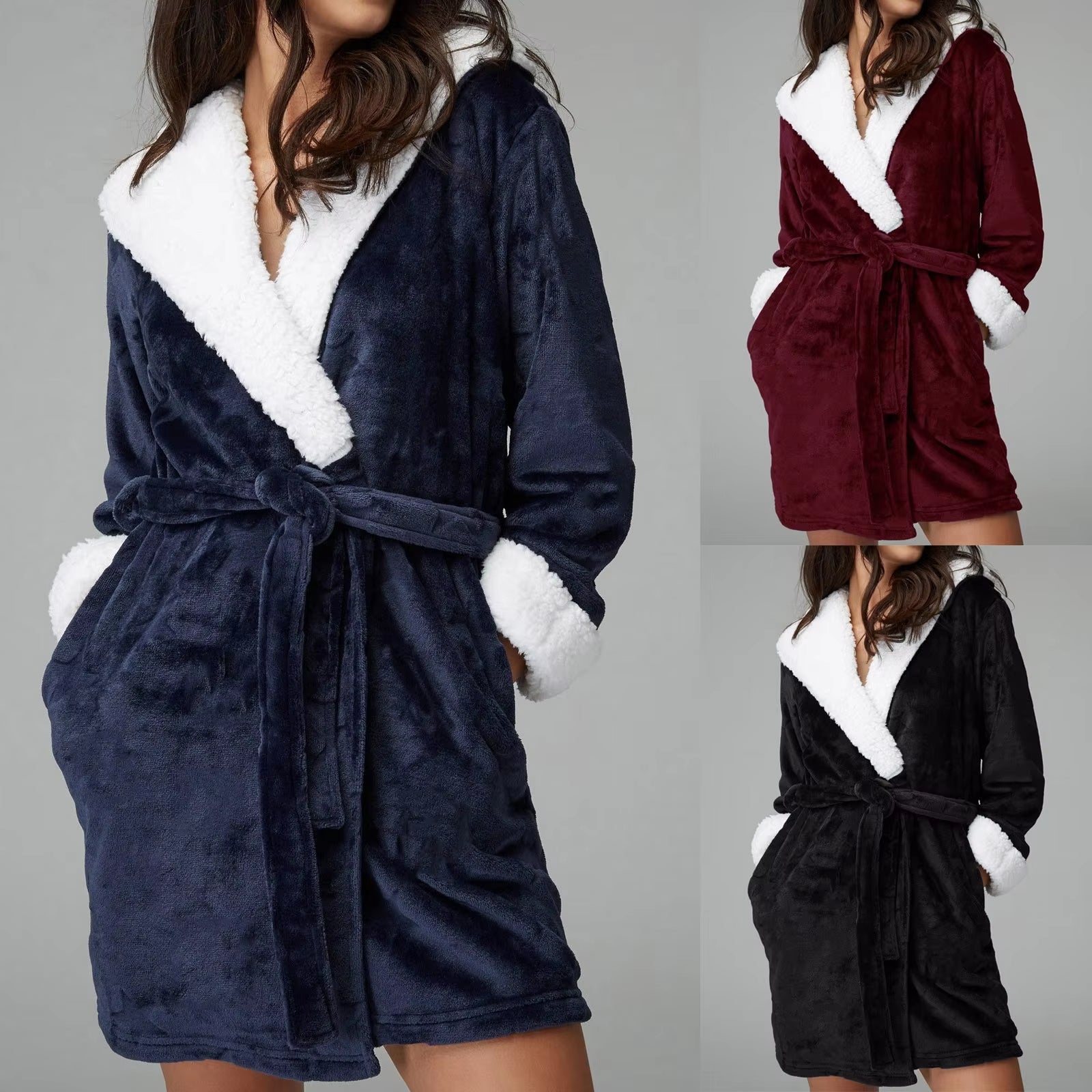 VelvetCloud Plush Robe Female Hooded Fleece Bathrobe Ladies Soft Plush Long Flannel Sleepwear