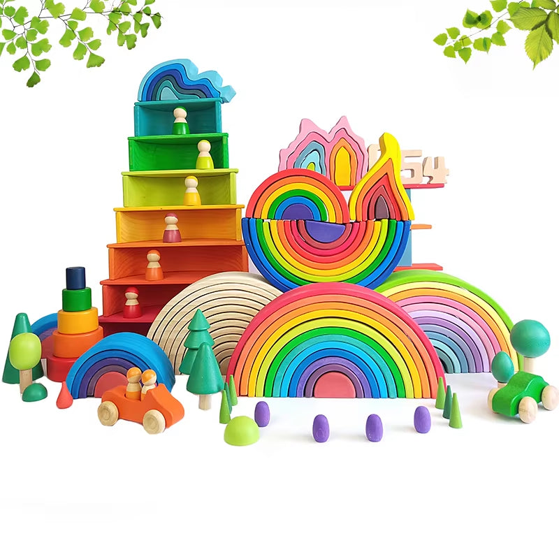 DIY Children'S Wooden Toy Creative Stack Balance Rainbow Building Blocks Large Size Montessori Educational Toy for Kids Children