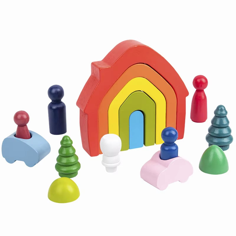 DIY Children'S Wooden Toy Creative Stack Balance Rainbow Building Blocks Large Size Montessori Educational Toy for Kids Children