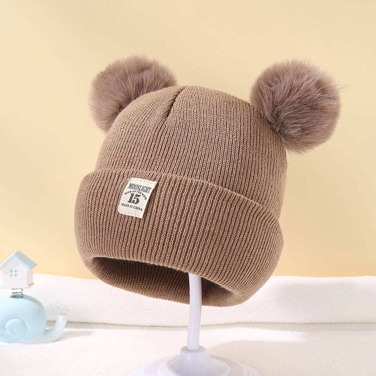 FluffyCubs Cute Winter Hat Wool Knitted Bonnet Newborn Baby Pompom  for Kids Boys Girls Children Warm Beanie Cap 0-3Y