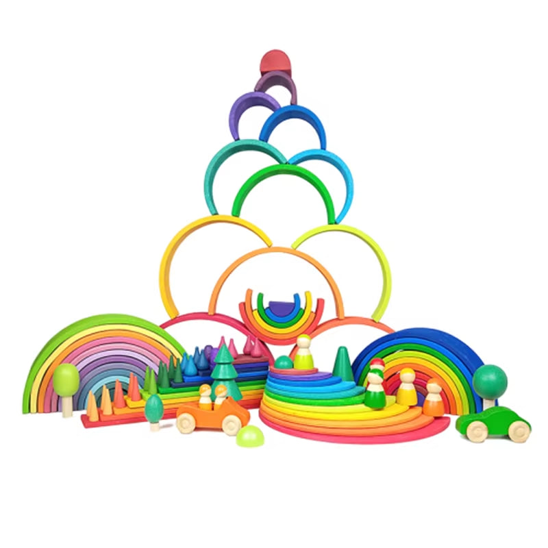 DIY Children'S Wooden Toy Creative Stack Balance Rainbow Building Blocks Large Size Montessori Educational Toy for Kids Children