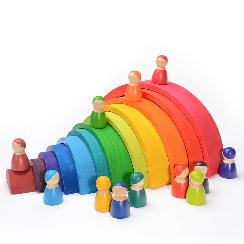 DIY Children'S Wooden Toy Creative Stack Balance Rainbow Building Blocks Large Size Montessori Educational Toy for Kids Children