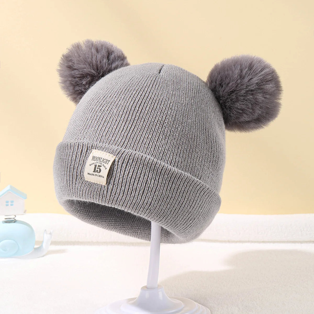 FluffyCubs Cute Winter Hat Wool Knitted Bonnet Newborn Baby Pompom  for Kids Boys Girls Children Warm Beanie Cap 0-3Y