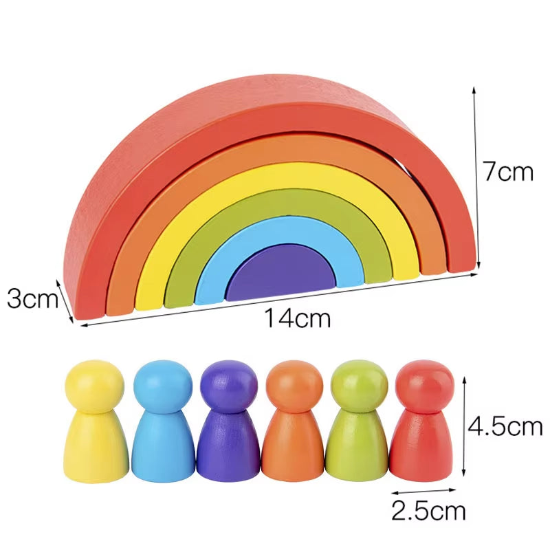 DIY Children'S Wooden Toy Creative Stack Balance Rainbow Building Blocks Large Size Montessori Educational Toy for Kids Children